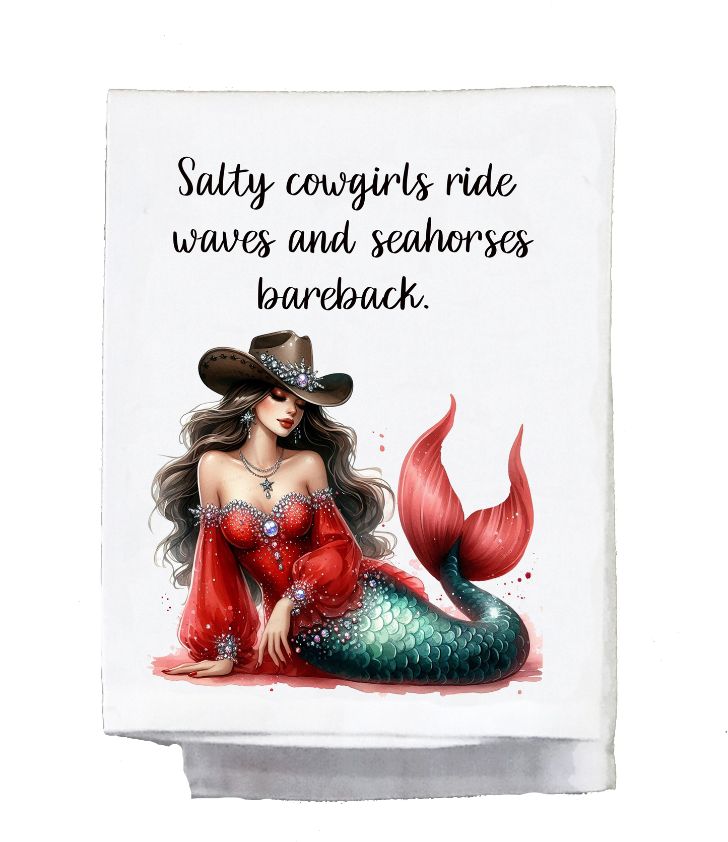 Mermaid, Salty Cowgirls ride waves and seahorses bareback