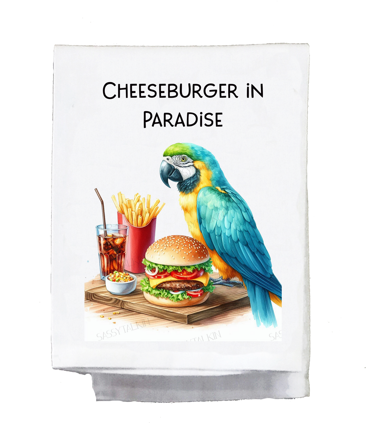Parrot, Dish Towel, Cheeseburger in Paradise
