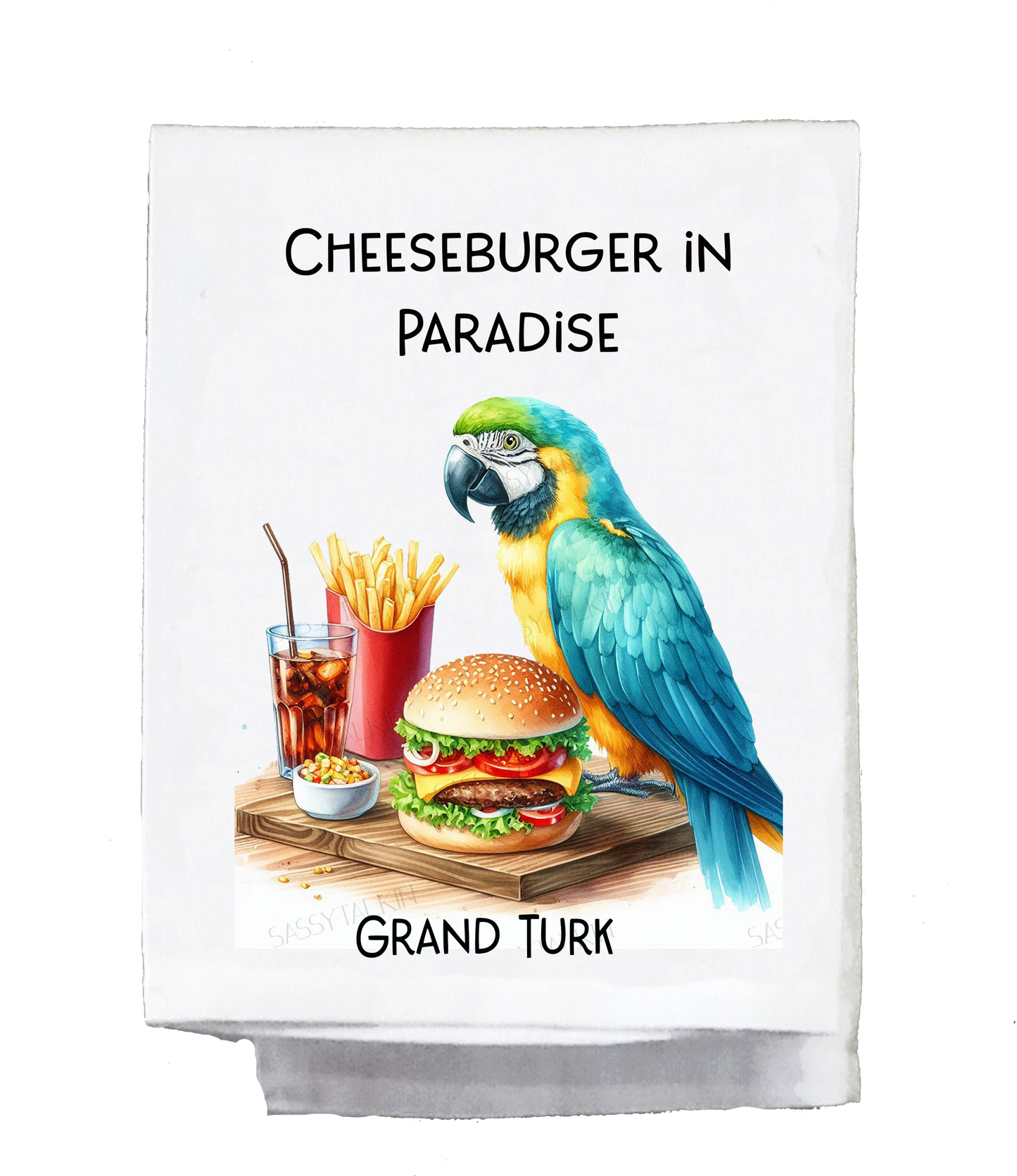 Parrot, Dish Towel, Cheeseburger in Paradise