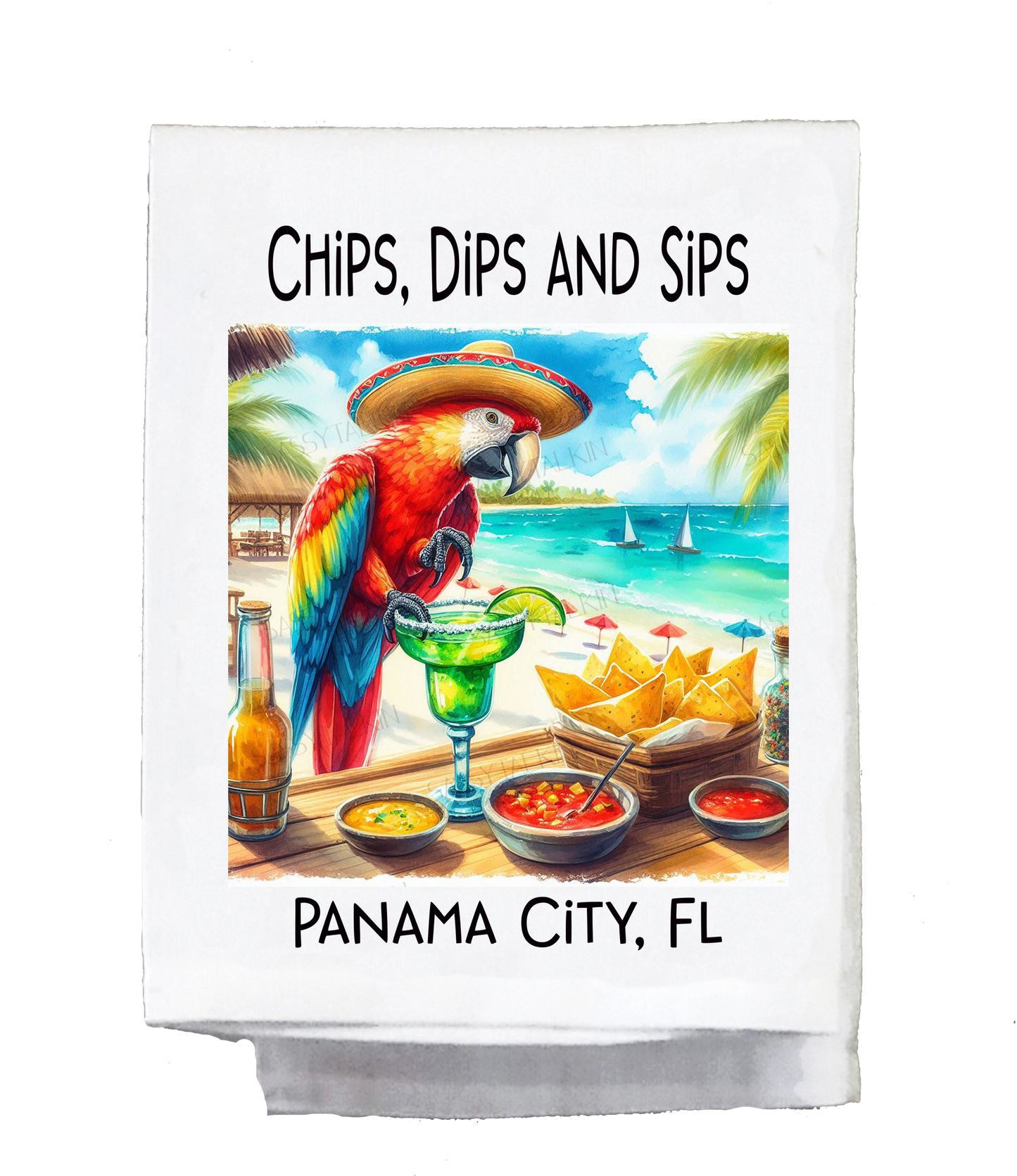 Parrot, Dish Towel, Chips, Dips and Sips