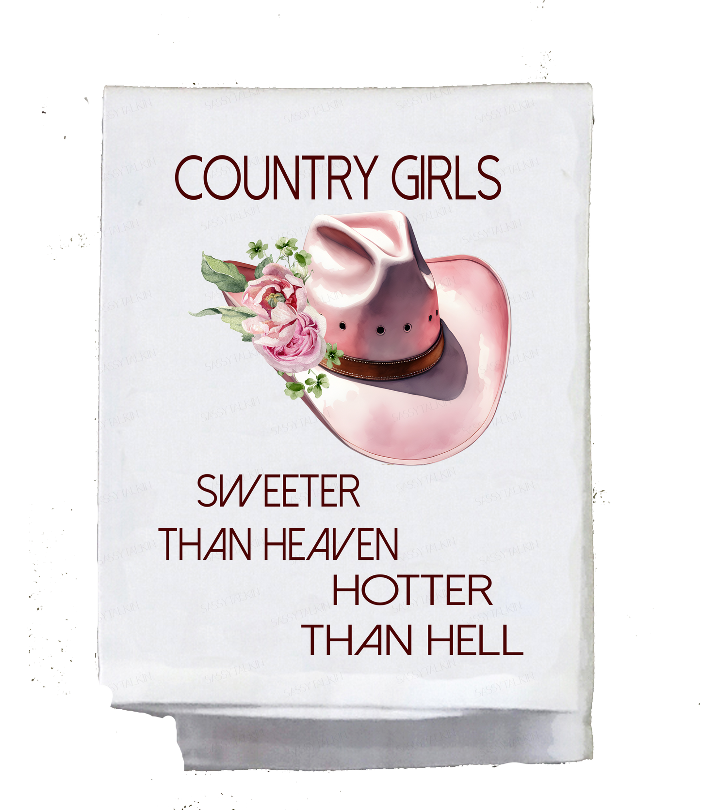 Country Dish Towel, Country Girls sweeter than heaven pink