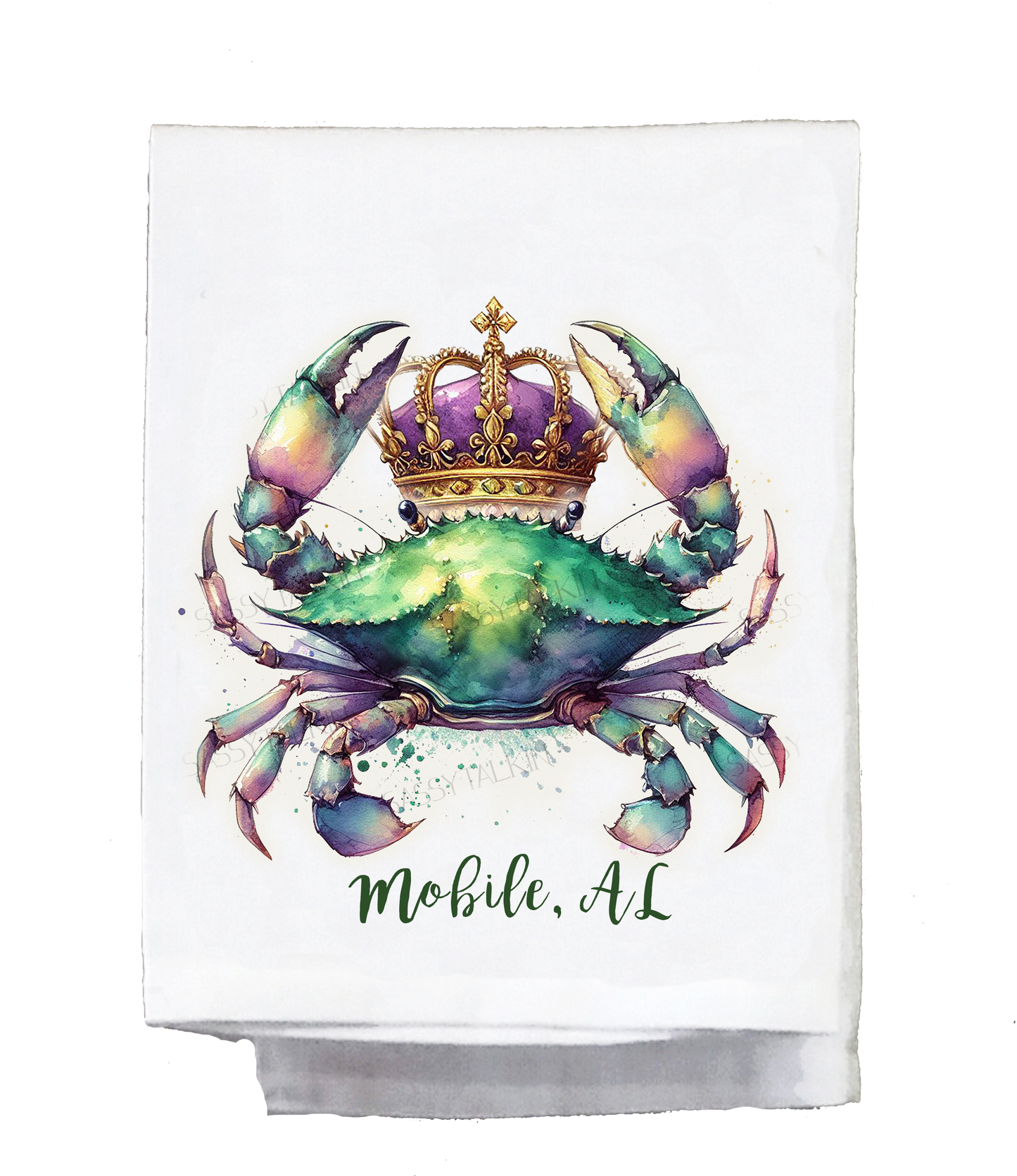 Mardi Gras Dish Towel, Mardi Gras crab with crowns