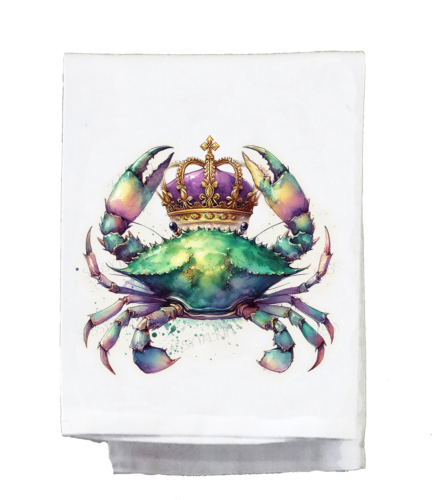 Mardi Gras Dish Towel, Mardi Gras crab with crowns