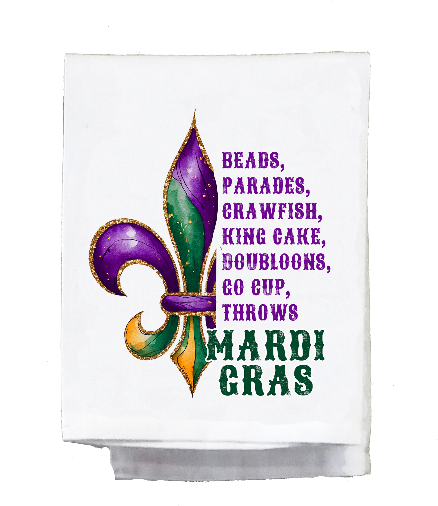 Mardi Gras Dish Towel, Mardi Gras fleur de lis words