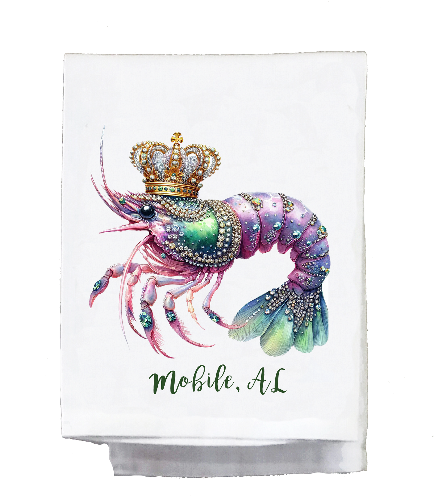 Mardi Gras Dish Towel, Mardi Gras shrimp purple, green, gold