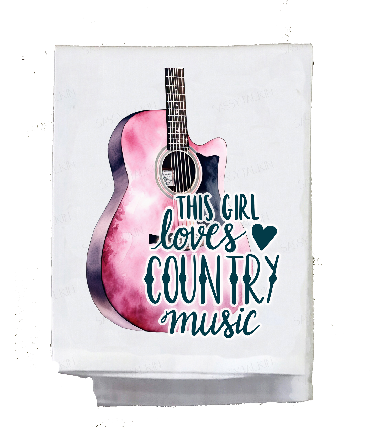 Country Dish Towel, Country Music, This girl loves country music, pink guitar