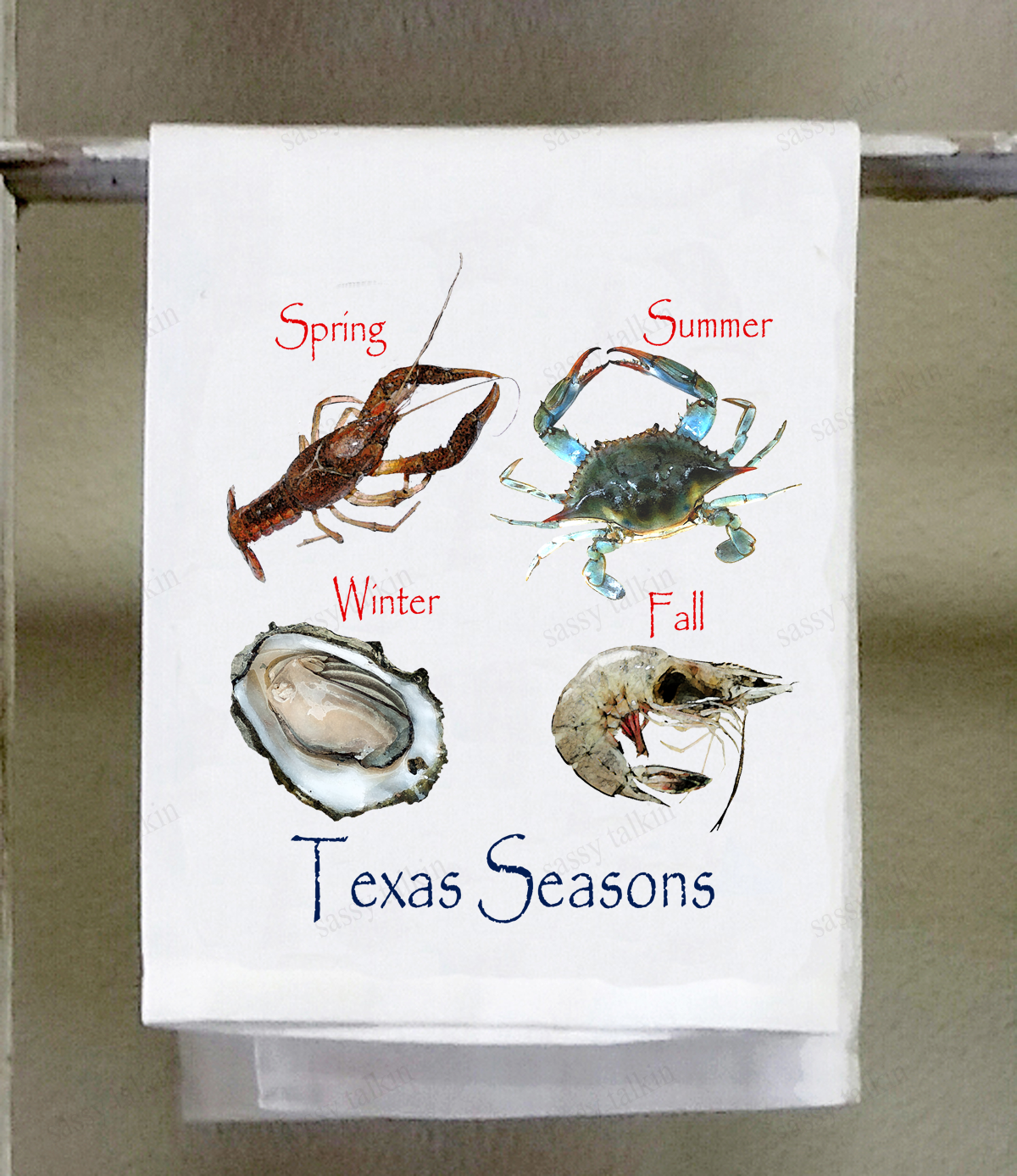 Seafood, Dish towel, Seasons Spring, Crawfish Crab Oyster Shrimp