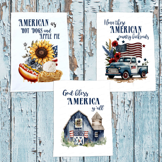 Americana, Dish Towel, Set 1, Hot Dogs, Old Truck, Barn