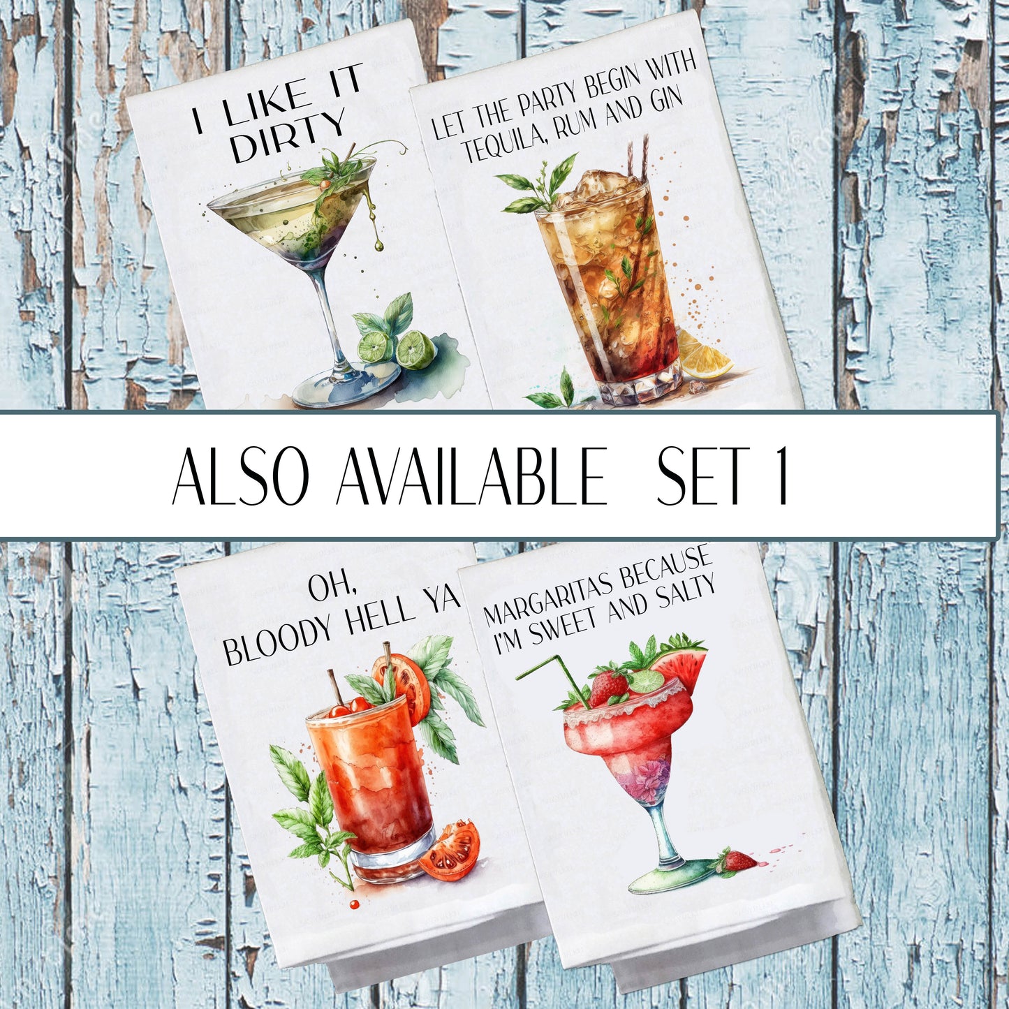 Copy of Alcohol, Set 2 of Fun Watercolor Cocktails