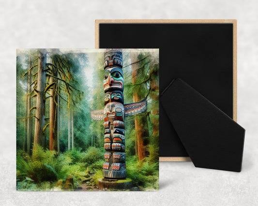 Art Tile, AL, Totem Pole, 4"x4" or 6"x6", Ceramic, watercolor, easel back