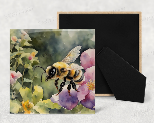 Art Tile, BI, Bee , 4"x4" or 6"x6", Ceramic, watercolor, easel back