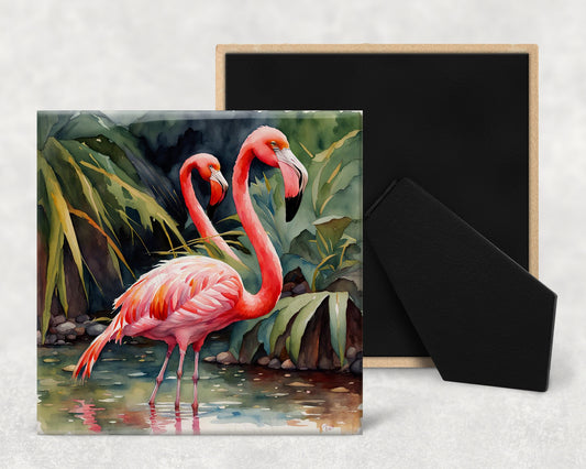 Art Tile, BI, Flamingo, 4"x4" or 6"x6", Ceramic, watercolor, easel back