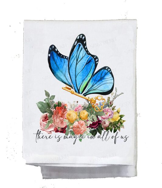 Inspirational Dish Towel, Blue, Butterfly, There is magic in all of us