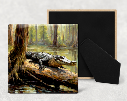 Art Tile, CJ, Alligator, 4"x4" or 6"x6", Ceramic, watercolor, easel back