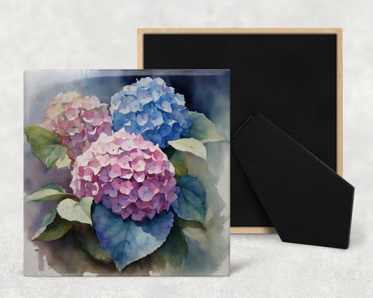 Art Tile, FL, Hydrangea , 4"x4" or 6"x6", Ceramic, watercolor, easel back