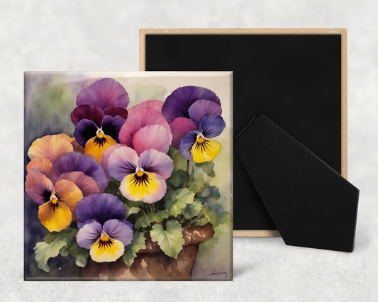 Art Tile, FL, Pansy, 4"x4" or 6"x6", Ceramic, watercolor, easel back