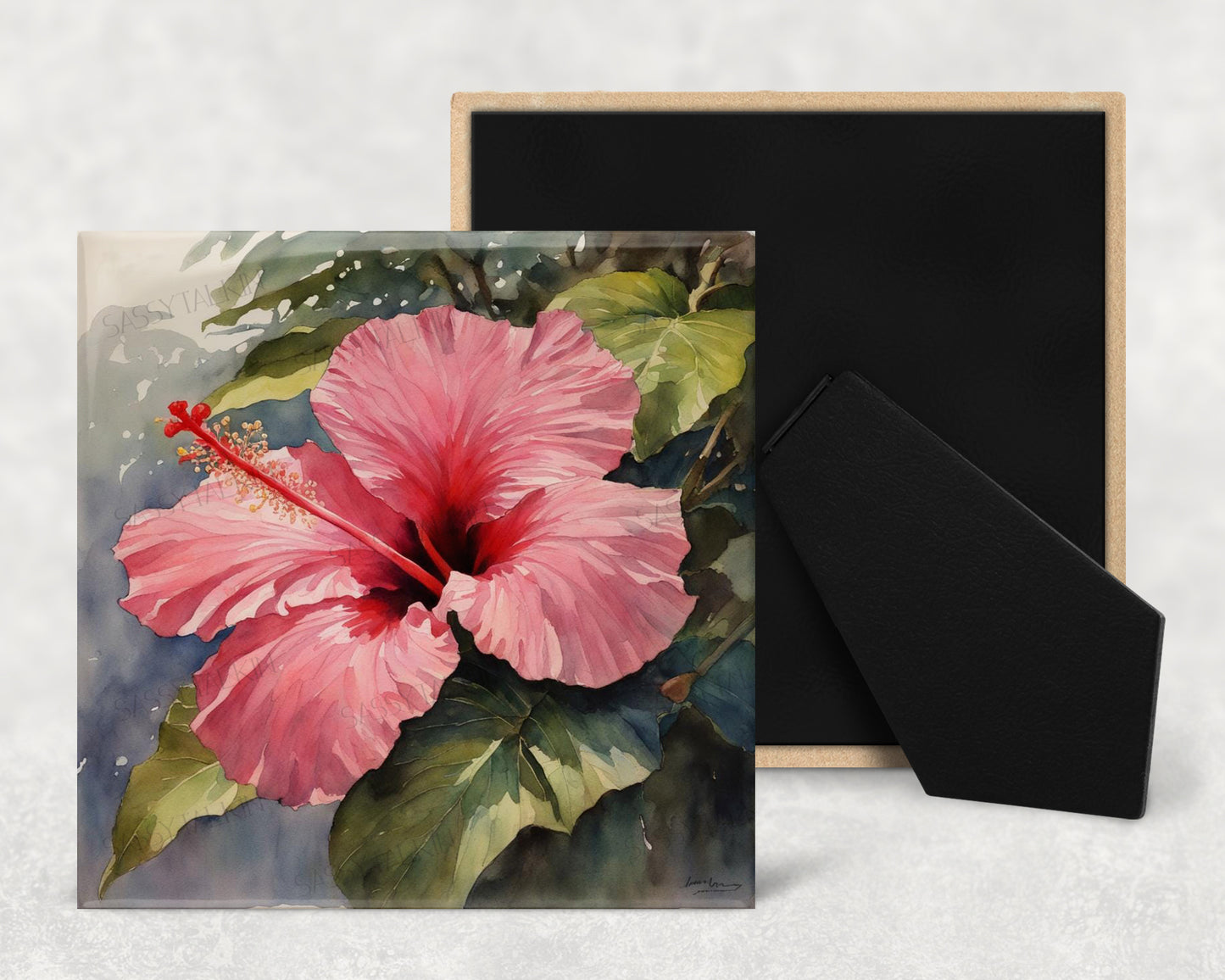 Art Tile, FL, Hibiscus, 4"x4" or 6"x6", Ceramic, watercolor, easel back