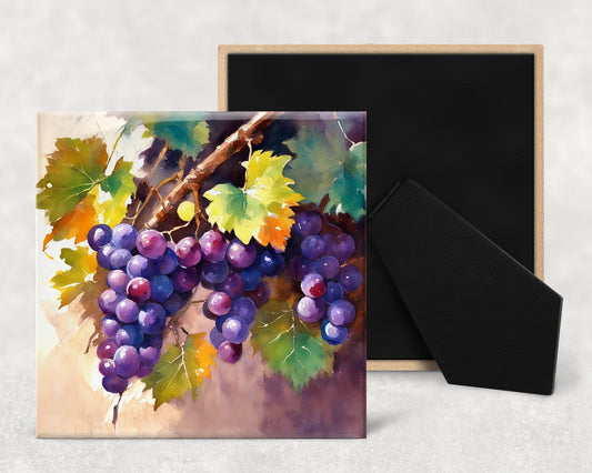 Art Tile, FV, Purple Grapes , 4"x4" or 6"x6", Ceramic, watercolor, easel back