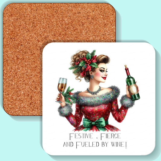 Sassy Girl, Coaster, Festive and fierce and fueled , Cork back coaster