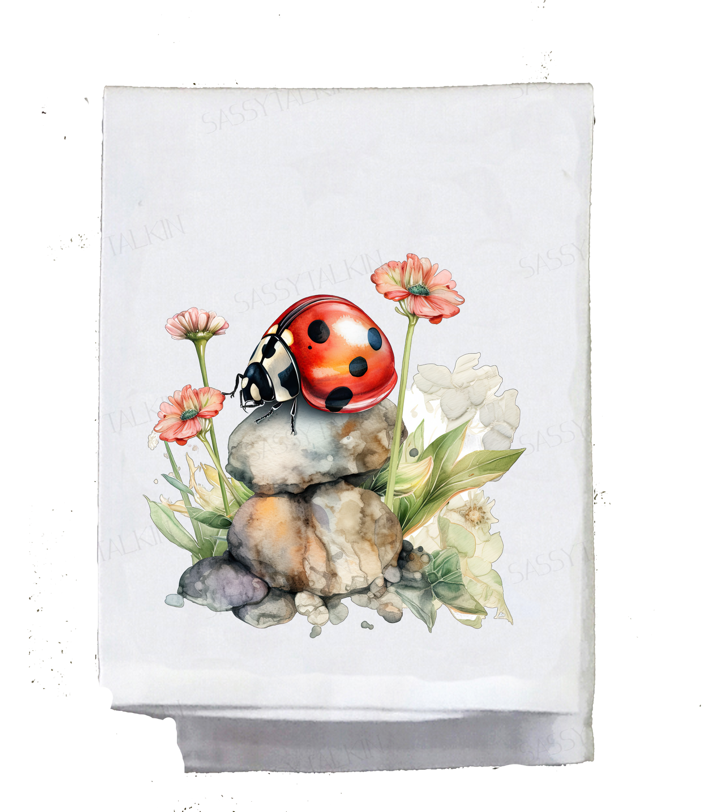 Bugs and Insects, Dish Towel, Ladybug with flowers