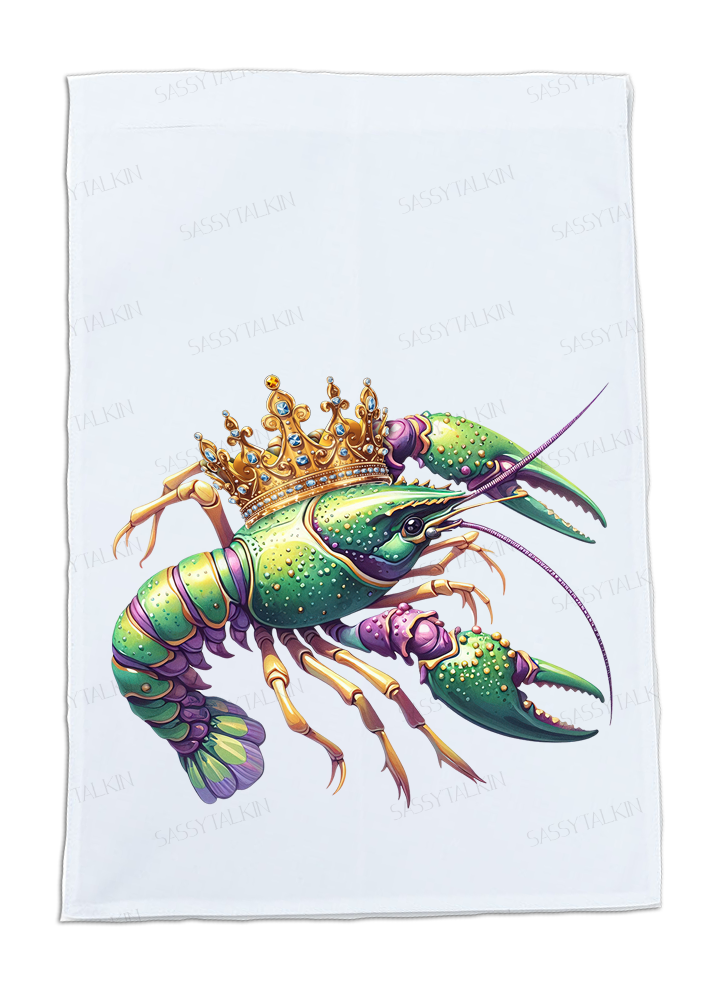 Mardi Gras Dish Towel, Mardi Gras crawfish with crowns, 2 designs