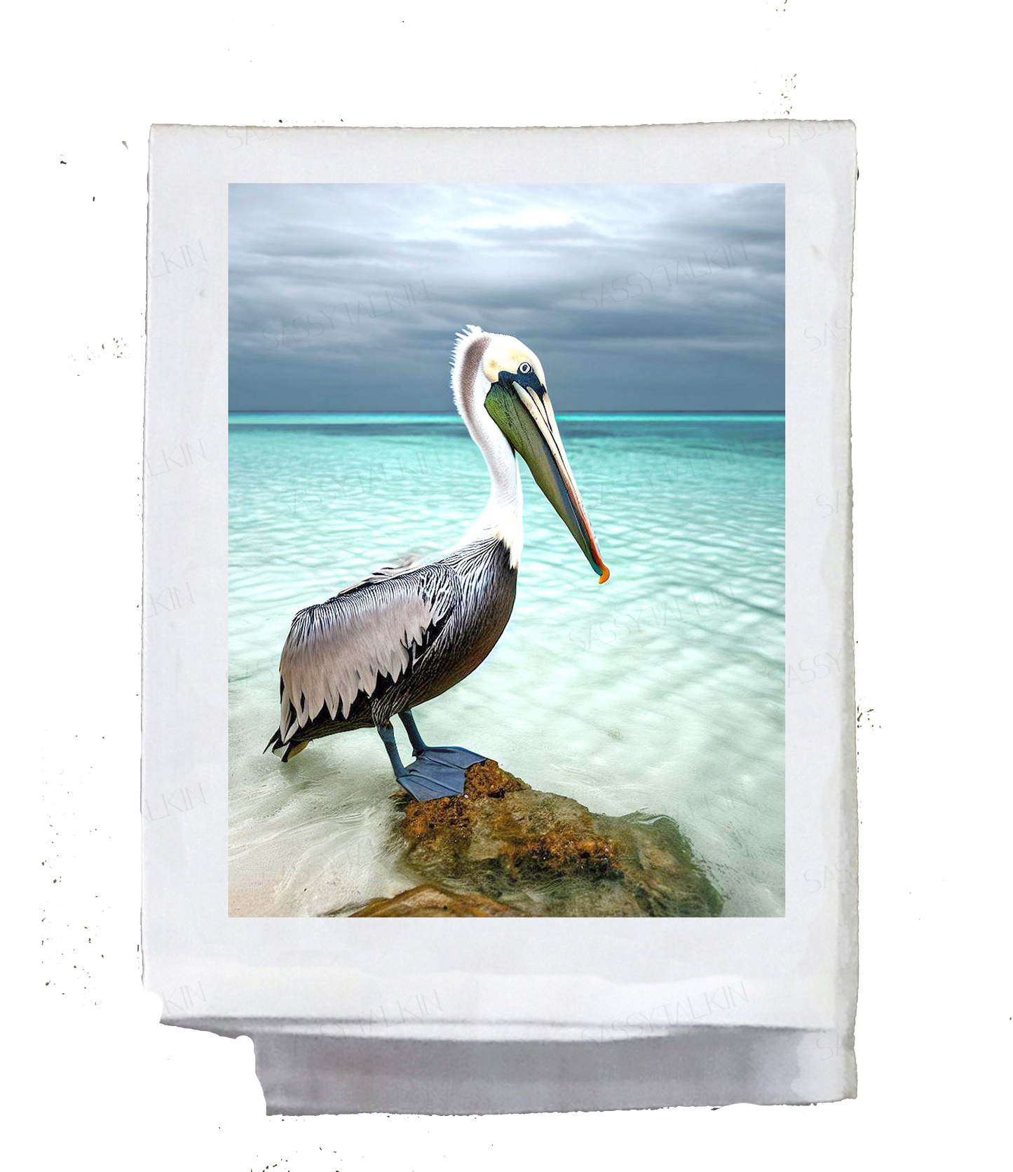 Dish Towel, Pelican watercolor