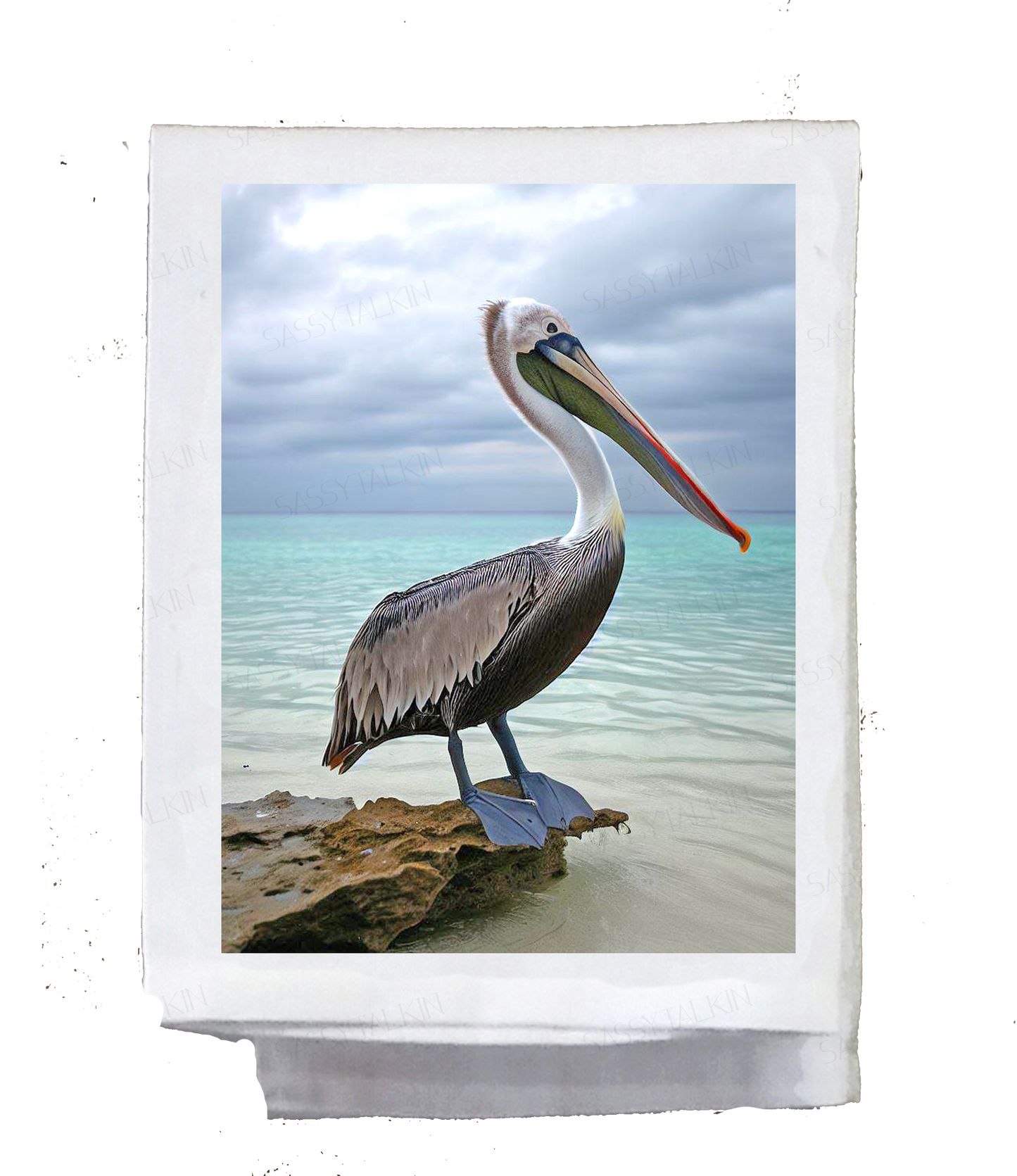 Dish Towel, Pelican watercolor