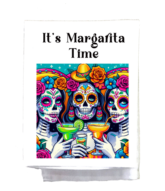 Mexican, Dish Towel, Skeleton sugar skull girls, It's margarita time