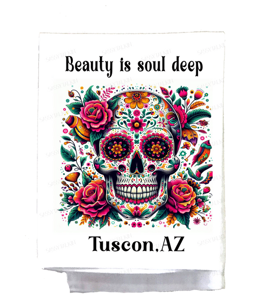 Mexican, Dish Towel, Sugar Skull, Beauty is soul deep