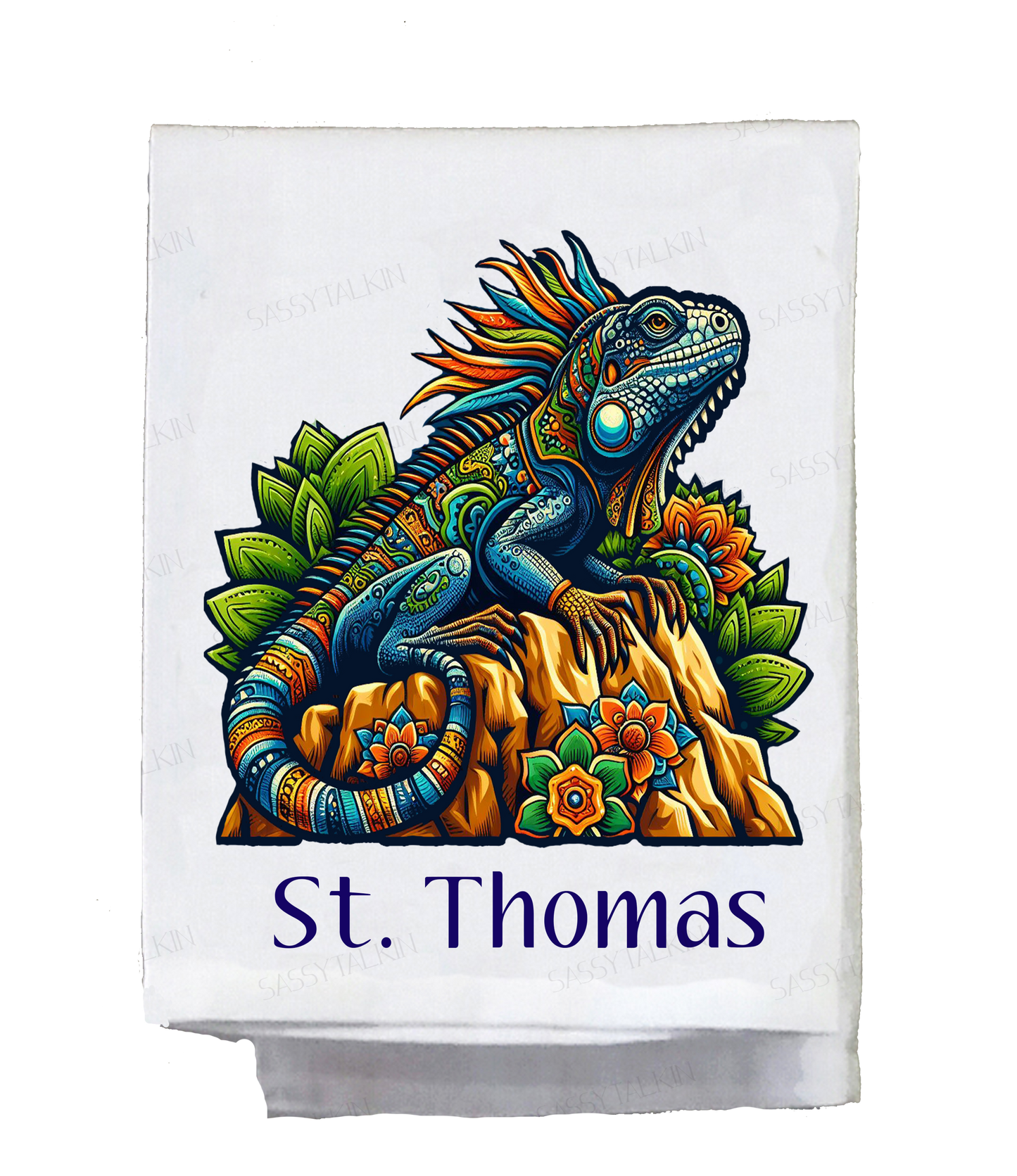 Mexican, Dish Towel, Iguana on rock