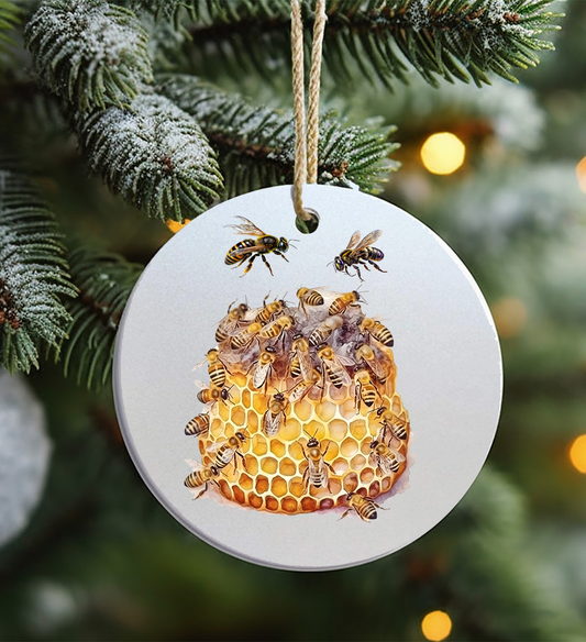 Christmas Ornament, Bug, Bee Honeycomb, Frosted Acrylic