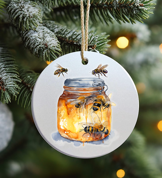 Christmas Ornament, Bug, Bee, Honey Jar, Frosted Acrylic