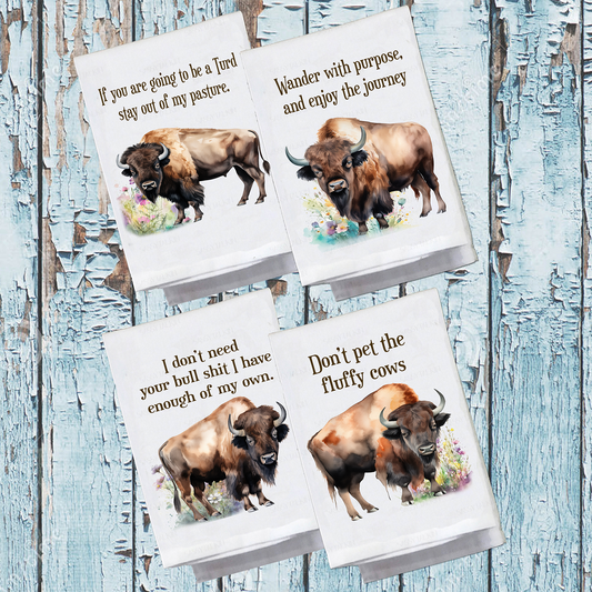 Animal, Dish Towel, Bison set of 4