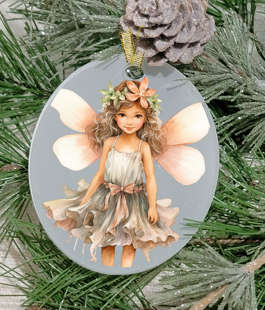 Christmas Ornament, Fairy, Blonde Hair Fairy, Frosted Acrylic, Oval, name drop available