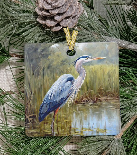 Christmas Ornament, Louisiana, Frosted Acrylic, Blue Heron