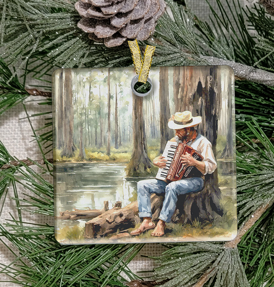 Christmas Ornament, Cajun, Frosted Acrylic, Cajun accordion player