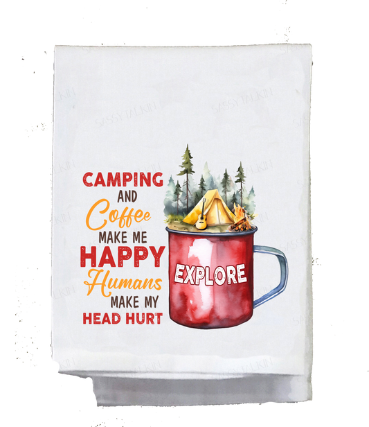 Camper Dish Towel, Camping and Coffee make me happy