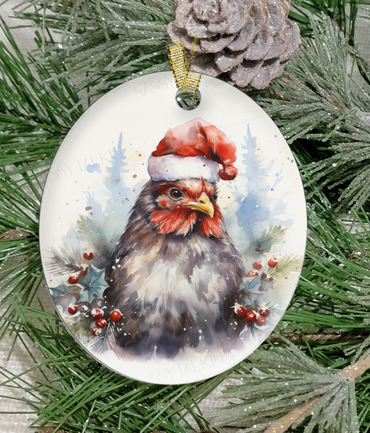 Christmas Ornament, Christmas, Farm Animal, Chicken, Frosted Acrylic, name drop available