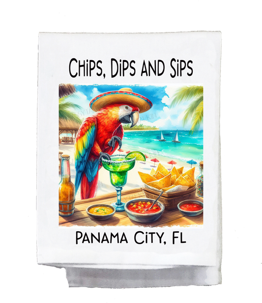 Parrot, Dish Towel, Chips, Dips and Sips
