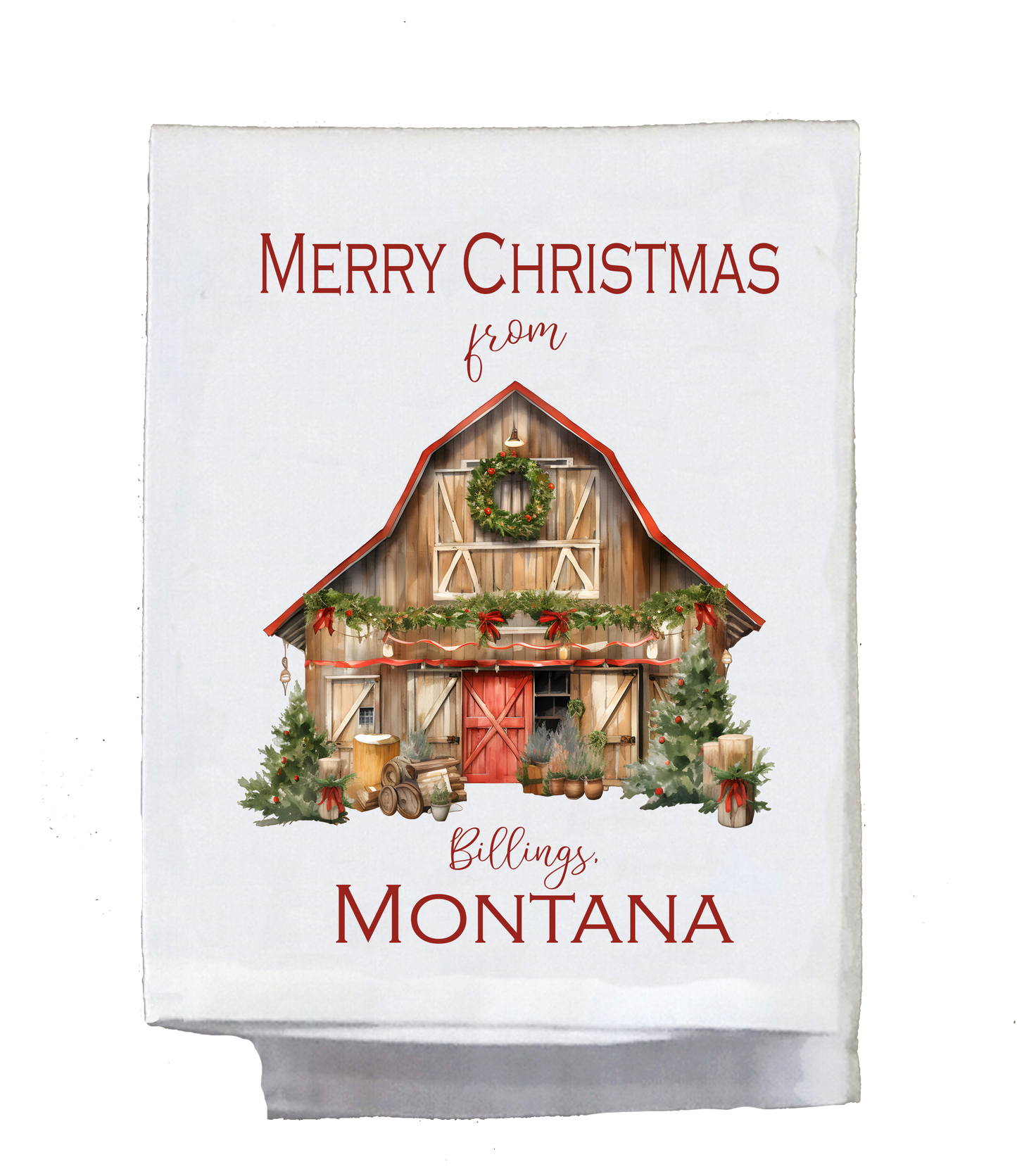 Christmas, Dish towel , Merry Christmas from Barn, city and state