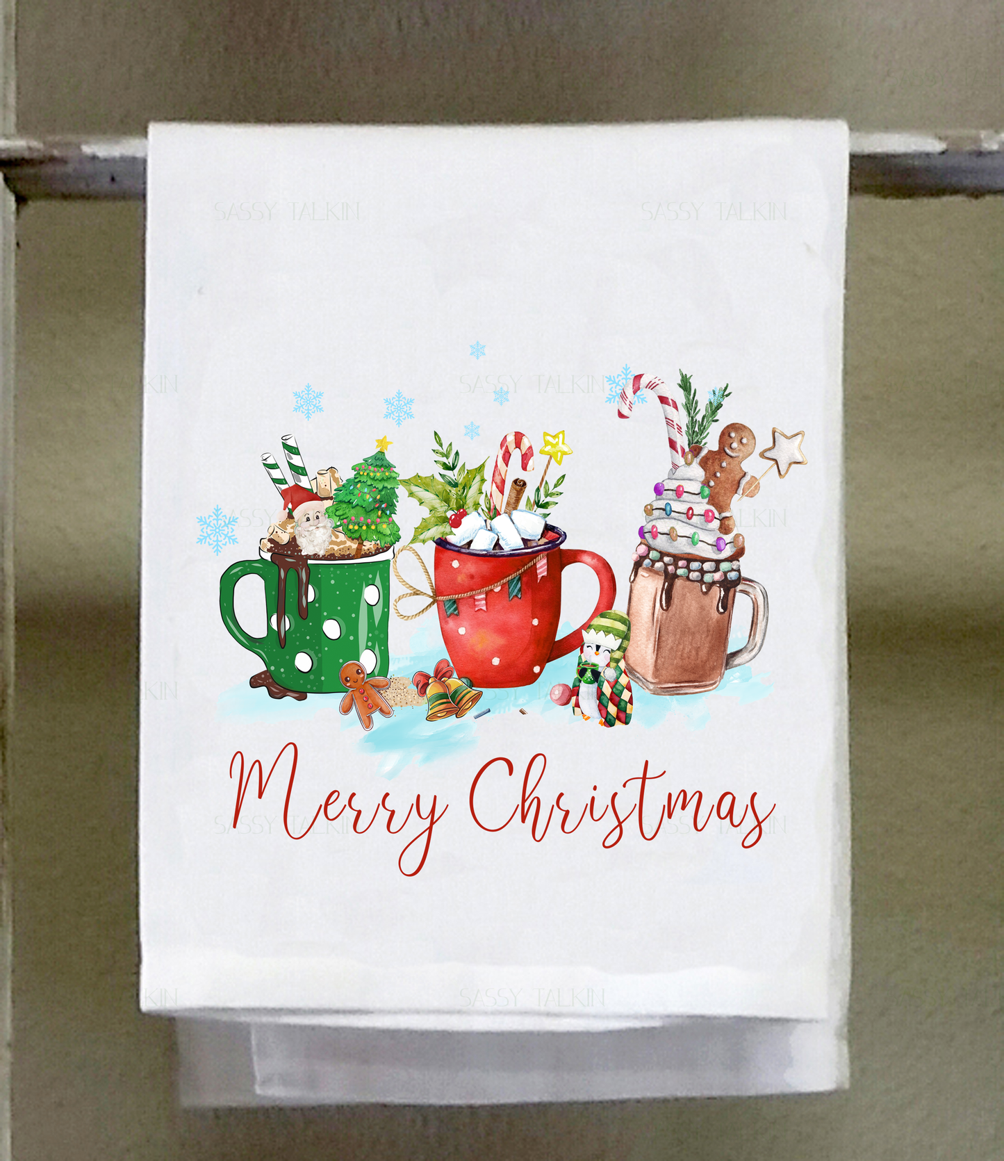 Dish Towel, Christmas, Coffee cups red and green