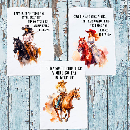 Cowgirls, Dish Towel, Cowgirls on Horses