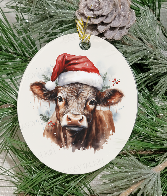 Christmas Ornament, Christmas, Farm Animal, Cow, Frosted Acrylic, name drop available