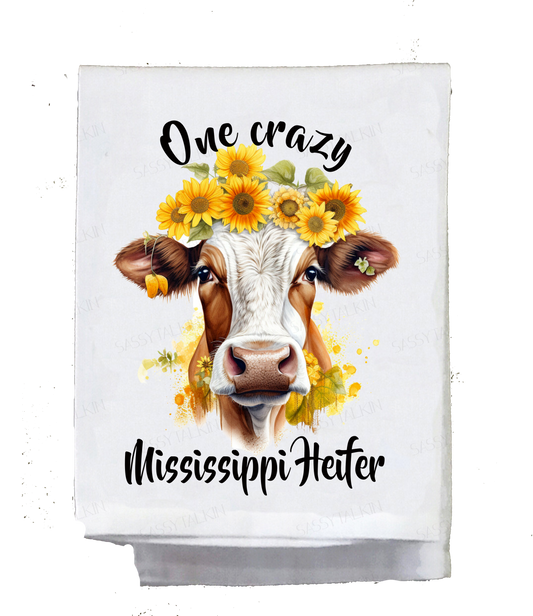 Country Dish Towel, One crazy "Your State" heifer