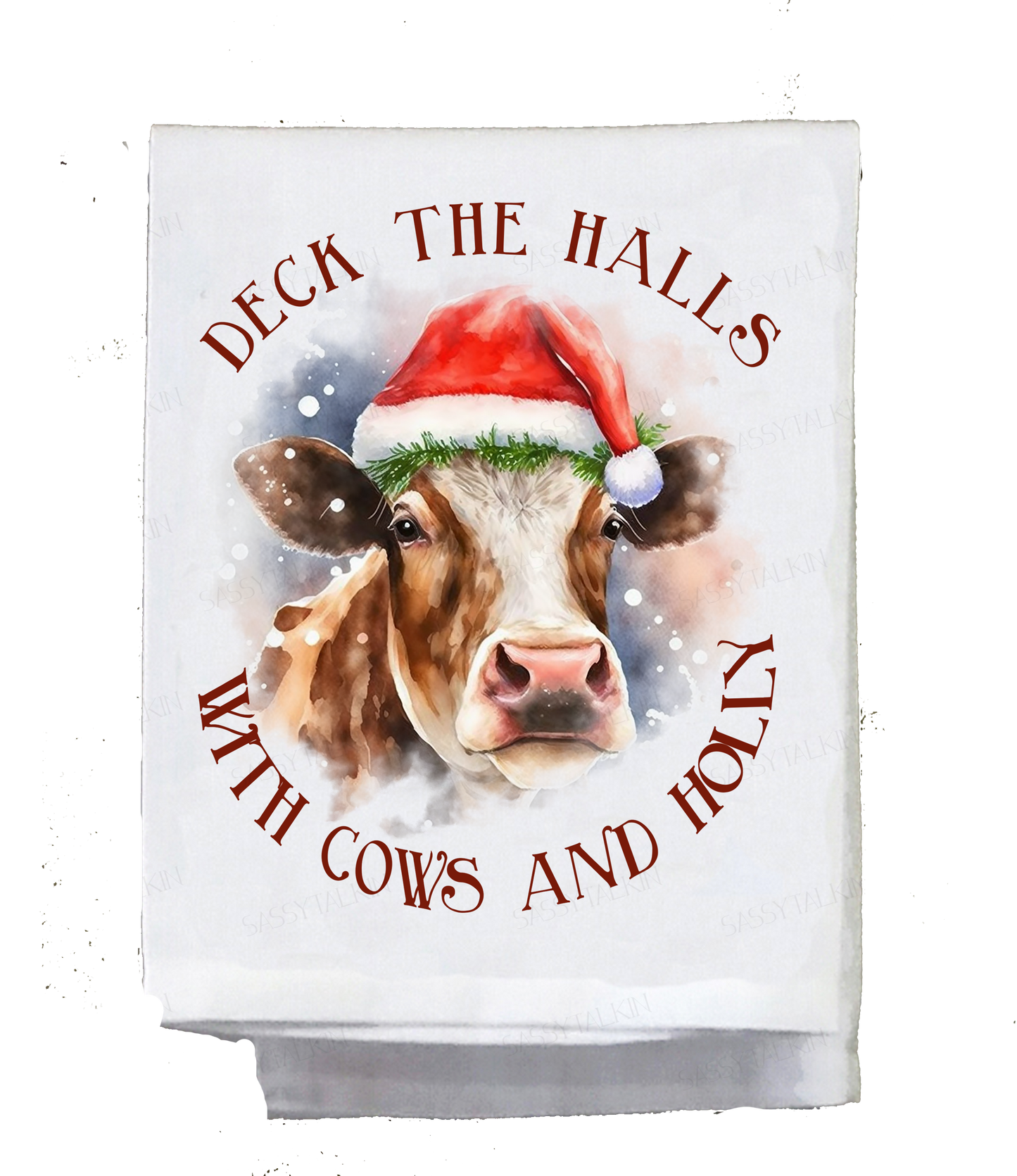 Christmas, Dish towel , Christmas cow with Santa hat