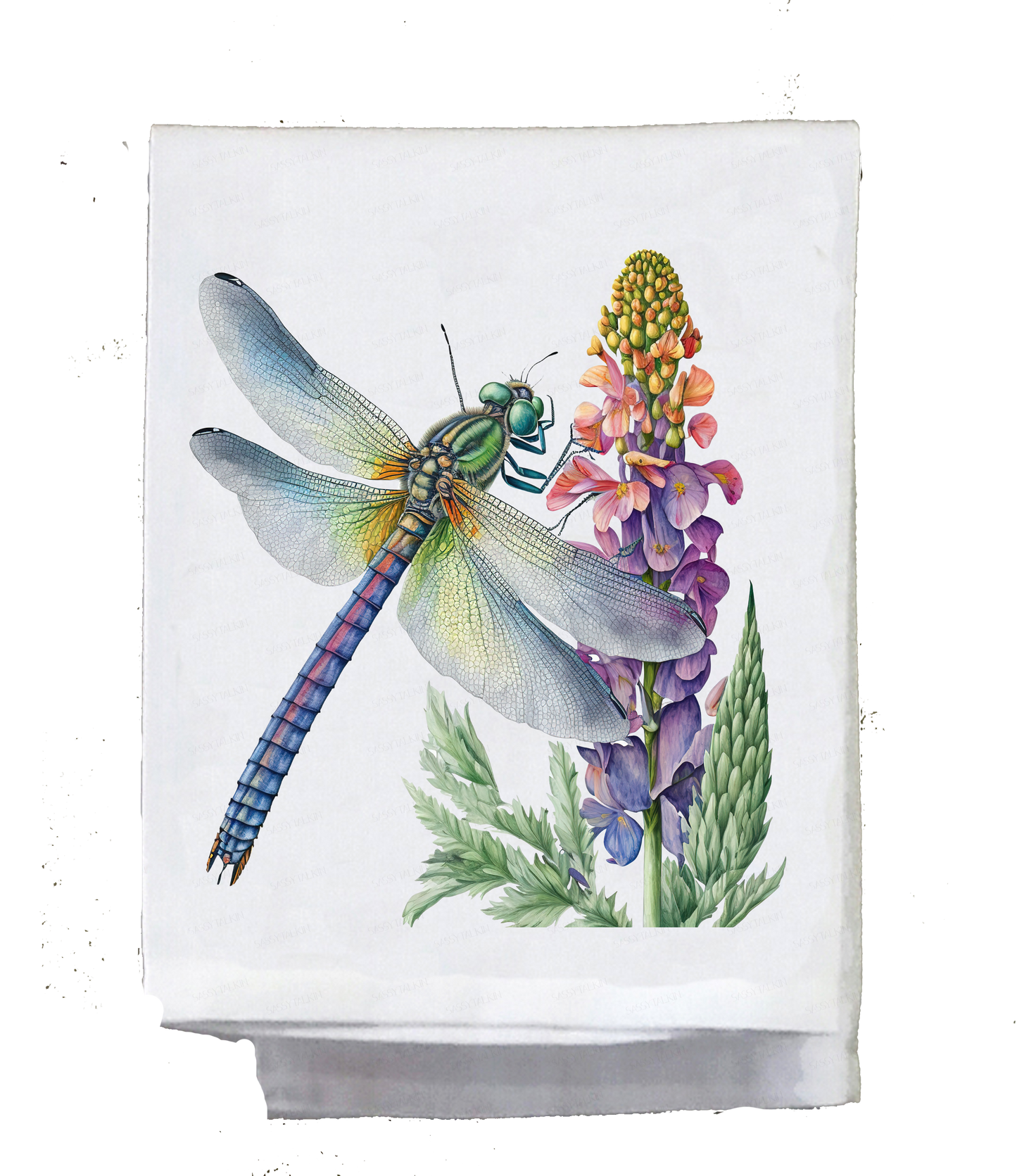 Bugs and Insects, Dish Towel, Dragonfly with flowers