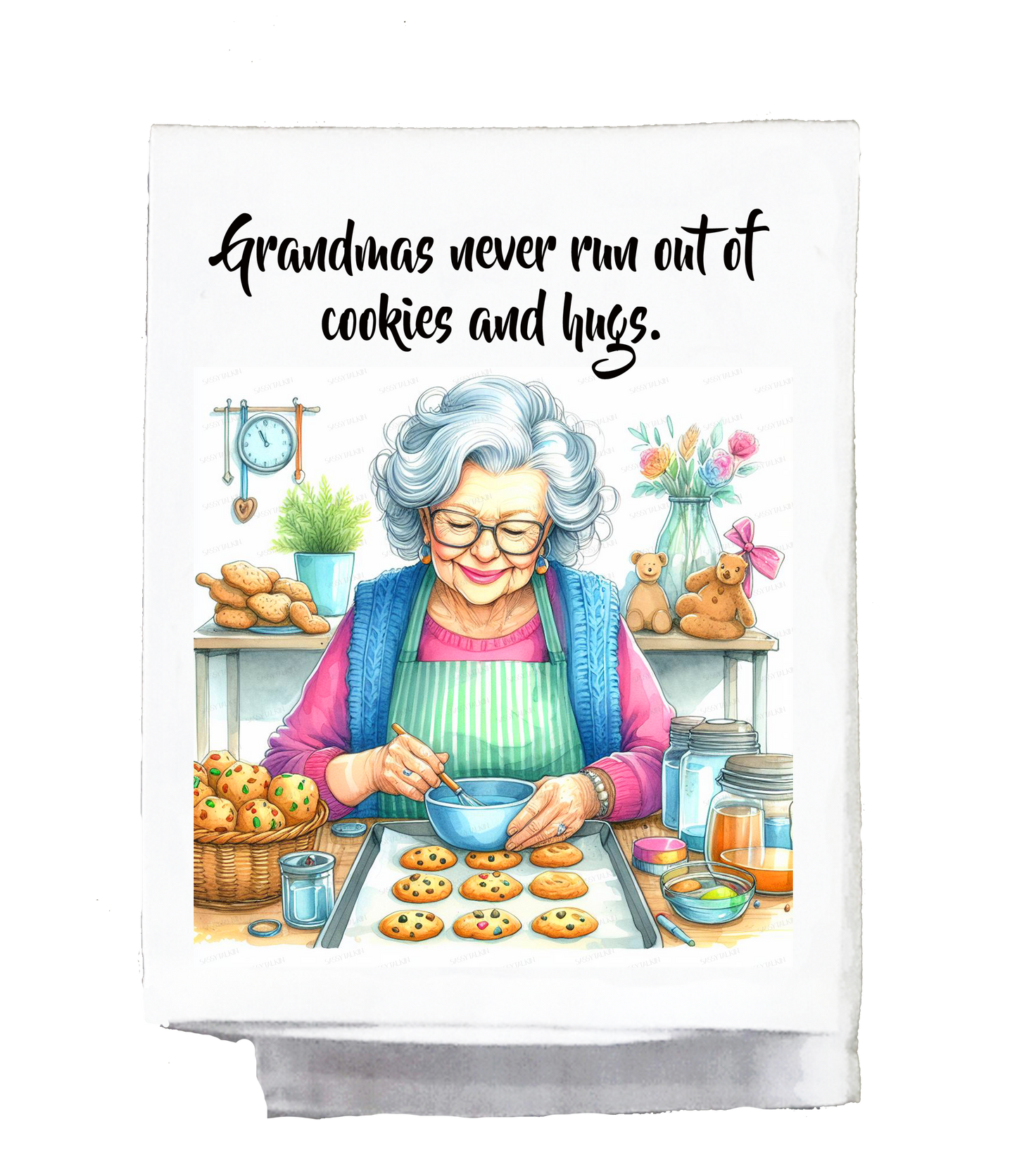 Sassy Grannie, Dish Towel, Grandmas never run out of cookies and hugs