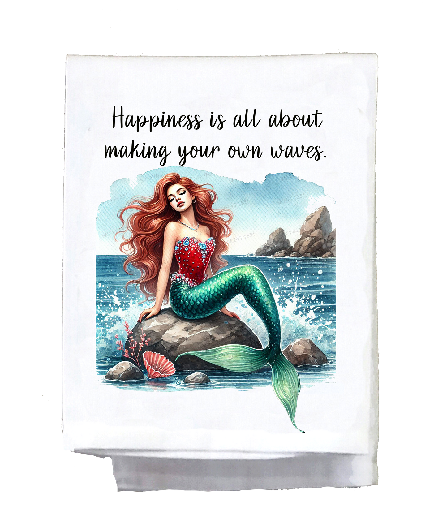 Mermaid, Dish Towel, Happiness is all about making your own waves