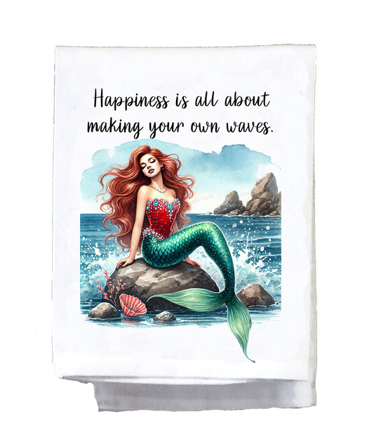 Mermaid, Dish Towel, Happiness is all about making your own waves