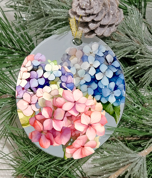 Christmas Ornament, Flower, Hydrangea, Frosted Acrylic